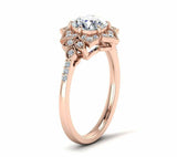 Flower Milgrain Halo Engagement Ring 2.2ct Round Cut Diamond 14k RoseGold Finish