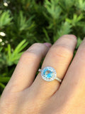 2Ct Round Cut Blue Aquamarine Diamond Halo Engagement Ring 14K White Gold Finish