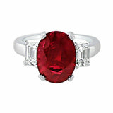 2.5Ct Oval Pink Ruby Trilogy Solitaire Ring 14K White Gold Finish Diamond Accent