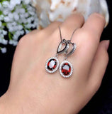 2ct Drop Earrings Oval Cut Red Garnet Diamond Halo Latch Back 14k WhiteGold Over