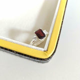 1.7ct Engagement Ring Emerald Cut Red Garnet Three Stone 14k White Gold Finish