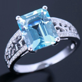 2ct Emerald Cut Blue Aquamarine Vintage Engagement Ring 14k White Gold Finish