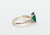 2.1ct Radiant Cut Green Emerald Round Diamond Accent Ring 14k Yellow Gold Finish