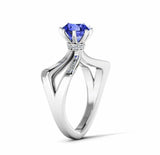 1ct Round Cut Sapphire Split Shank Stylish Hidden Halo Ring 14k White Gold Over