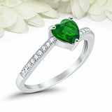 1ct Heart Green Emerald Engagement Ring Round Diamond Accent 14k White Gold Over