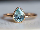 1ct Engagement Ring Pear Cut Blue Aquamarine Solitaire 14k Yellow Gold Finish