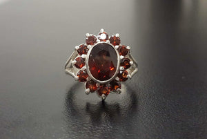 2.6ct Engagement Ring Oval Cut Red Garnet Floral Cluster 14k White Gold Finish