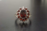 2.6ct Engagement Ring Oval Cut Red Garnet Floral Cluster 14k White Gold Finish