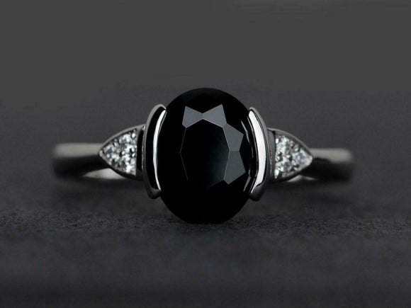 3ct Engagement Ring Oval Cut Black Diamond Petite Solitaire 14k WhiteGold Finish