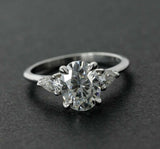 Pear Accents Trilogy Engagement Ring 2ct Oval Cut Diamond 14k White Gold Finish