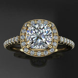 Round Accents Halo Engagement Ring 2ct Cushion Cut Diamond 14k YellowGold Finish