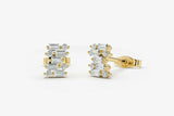 1.2ct Stud Earrings Baguette Cut Diamond Cluster Design 14k Yellow Gold Finish