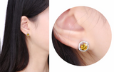 2ct Cushion Cut Yellow Citrine Halo Solitaire Stud Earrings 14k White Gold Over