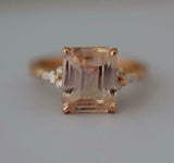 4.8ct Emerald Cut Morganite Engagement Ring Diamond Accents 14k Rose Gold Finish