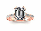 2ct Emerald Cut Diamond Engagement Ring Solitaire with Accent 14k Rose Gold Over