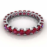 3.5ct Round Cut Pink Ruby Wedding Band Iced Full Eternity 14k White Gold Finish