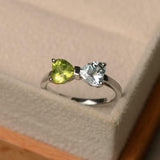 1.2ct Engagement Ring Heart Cut Peridot & Aquamarine Bow Knot 14k WhiteGold Over