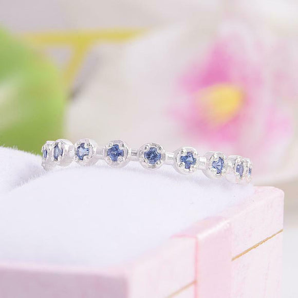 1.2ct Round Cut BlueTanzanite Half Eternity Wedding Band 14k White Gold Finish