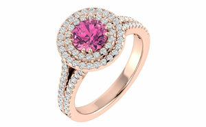 2ct Round Pink Sapphire Dual Halo Split Shank Engagement Ring 14k Rose Gold Over