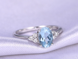 0.7ct Oval Cut Blue Aquamarine Engagement Ring Solitaire 14k White Gold Finish