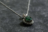 2.5ct Green Emerald Pendant Oval Cut Halo Cluster 14k White Gold Finish NO CHAIN