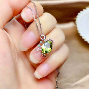 1.45ct Oval Cut Green Peridot Crab Design Pendant with Chain 14k White Gold Over