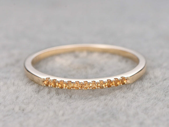 0.6ct Round Cut Yellow Citrine Wedding Band Minimalist 14k Yellow Gold Finish