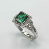 2.2ct Princess Cut Green Emerald Halo Celtic Trinity Ring 14k White Gold Finish