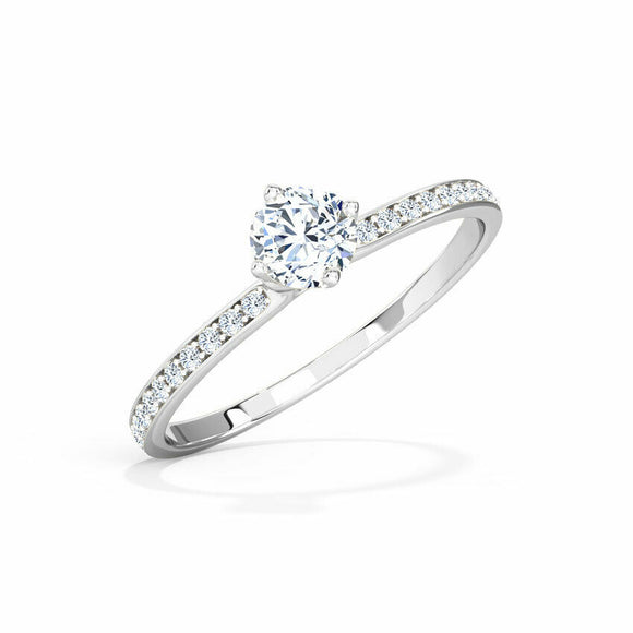 1.2ct Round Cut Diamond Solitaire with Accent Engagement Ring 14k WhiteGold Over