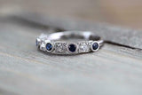 1ct Round Blue Sapphire Wedding Band 14k White Gold Over Stackable Half Eternity