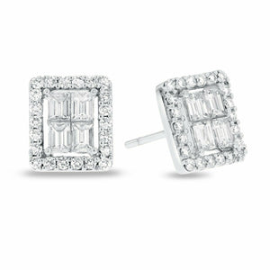 2.7ct Stud Earrings Emerald Cut Diamond Vintage Inspired 14k White Gold Finish