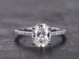 0.9ct Oval Cut Diamond Engagement Ring Accent with Solitaire 14k White Gold Over