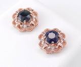 1.9ct Round Cut Blue Sapphire Floral Design Stud Earrings 14k Rose Gold Finish