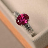 2ct Oval Cut Pink Ruby Engagement Ring Solitaire Round Accent 14k WhiteGold Over