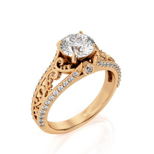 2.1ct Round Cut Diamond Engagement Ring 14k Rose Gold Finish Art Deco Filigree