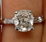 3.9Ct Cushion Cut Diamond Baguette Accents Engagement Ring 14K White Gold Finish