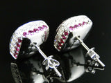 6ct Round Cut Pink Ruby Pillow Design Stud Earrings Women 14k White Gold Finish