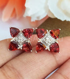 2ct Trillion Cut Simulated Red Garnet Unique Stud Earrings 14k White Gold Plated