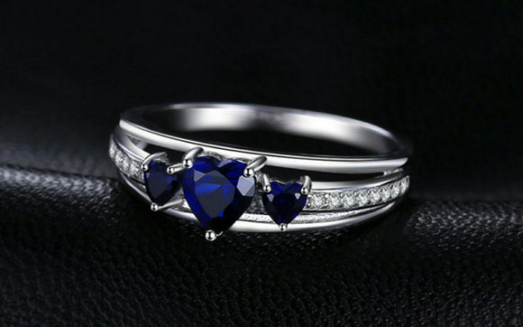 2ct Wedding Ring Band Heart Cut Blue Sapphire Valentine Gift 14k White Gold Over