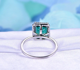 2ct Green Emerald Cut Engagement Ring Diamond Halo Solitaire 14k White Gold Over