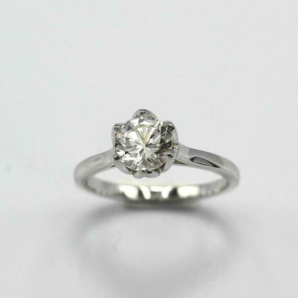 1ct Round Cut VVS1D Diamond Engagement Ring Flower Solitaire 14k White Gold Over