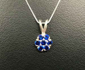 1.6ct Blue Sapphire Pendant Round Cut Cluster 14k White Gold Finish NO CHAIN