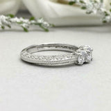 2ct Engagement Ring Round Diamond Milgrain Trilogy Vintage 14k White Gold Finish