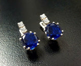 2ct Drop Earrings Round Cut Blue Sapphire Vertical Bar 14k White Gold Finish