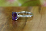 1.8ct Cushion Purple Amethyst Engagement Ring Diamond Accents 14k WhiteGold Over