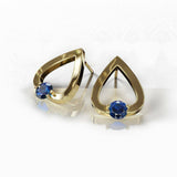 1Ct Round Cut Blue Sapphire Water Tear Drop Earrings Women 14K Yellow Gold Over