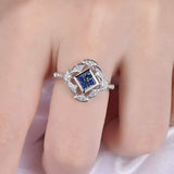 1ct Princess Cut Blue Sapphire Fancy Engagement Ring 14k White Gold Finish