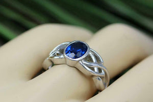 2ct Oval Blue Sapphire Engagement Ring Trinity Knot Celtic 14k White Gold Finish