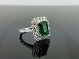 4Ct Green Emerald Diamond Dual Halo Vintage Engagement Ring 14K White Gold Over