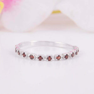 1ct Round Cut Red Garnet Wedding Band Square Minimalist 14k White Gold Finish